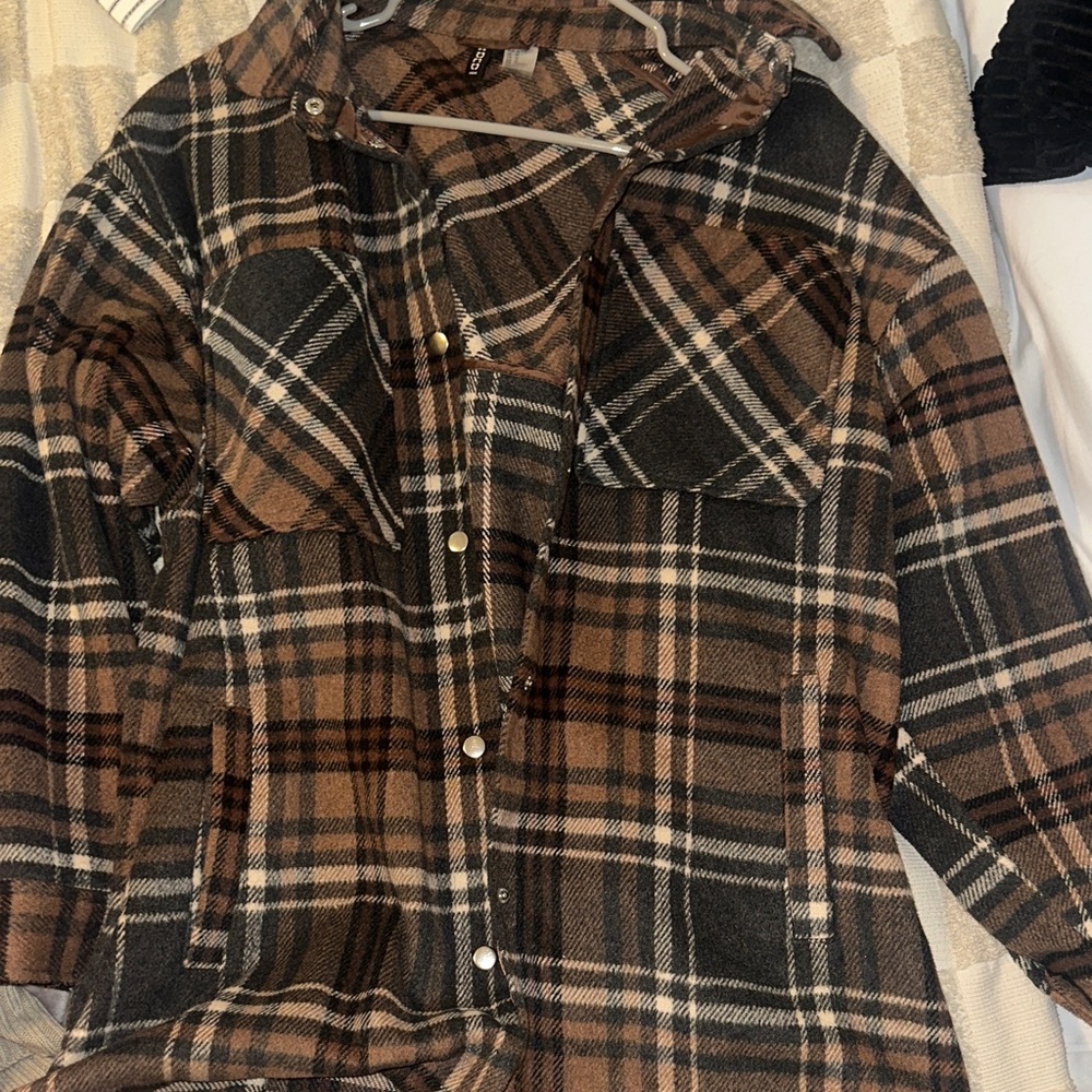 Divided Brown and Black Plaid Jacket
